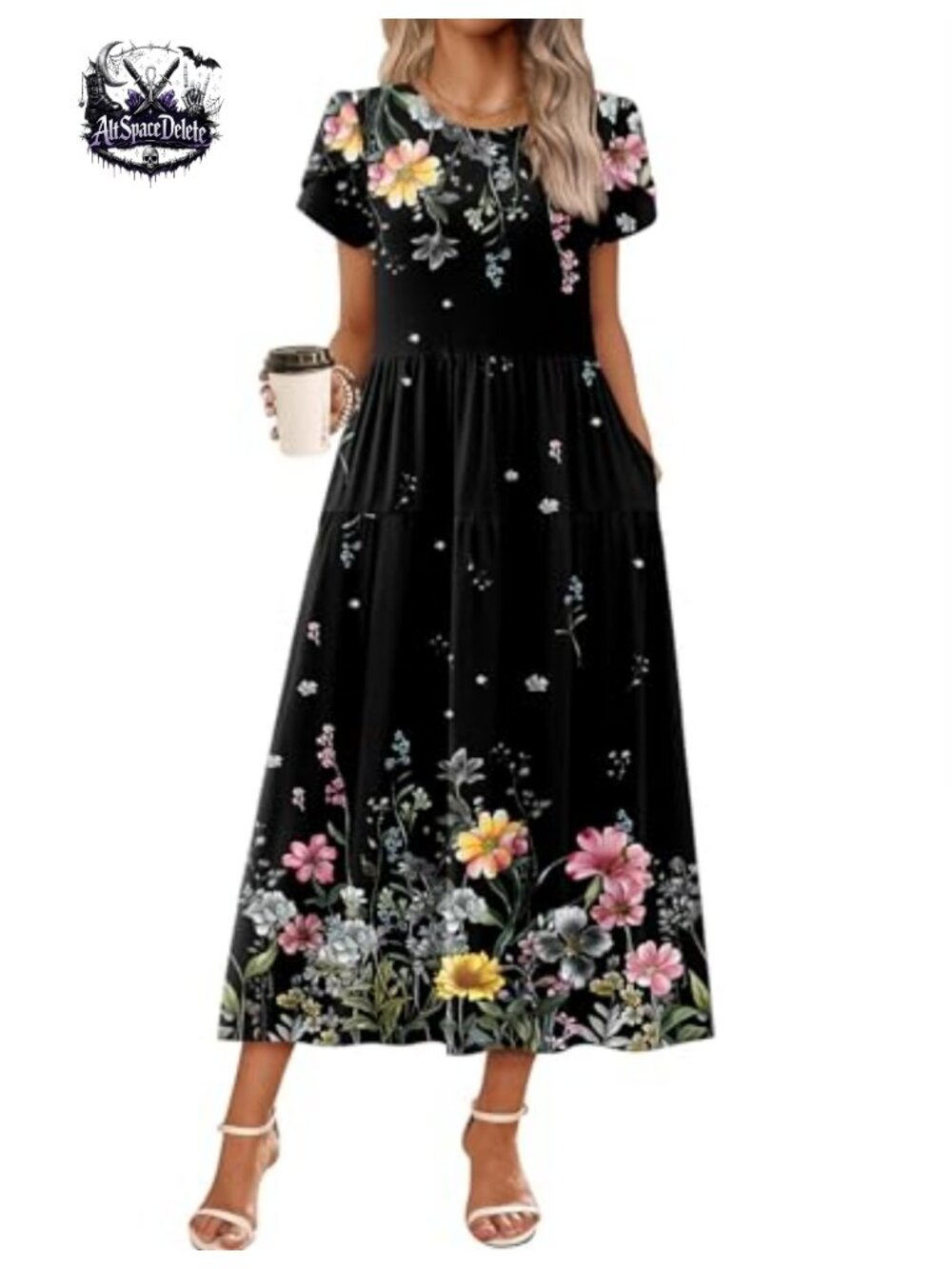 Women's Maxi A-Line Dress Short Sleeve Crew Neck Pull On Summer Casual